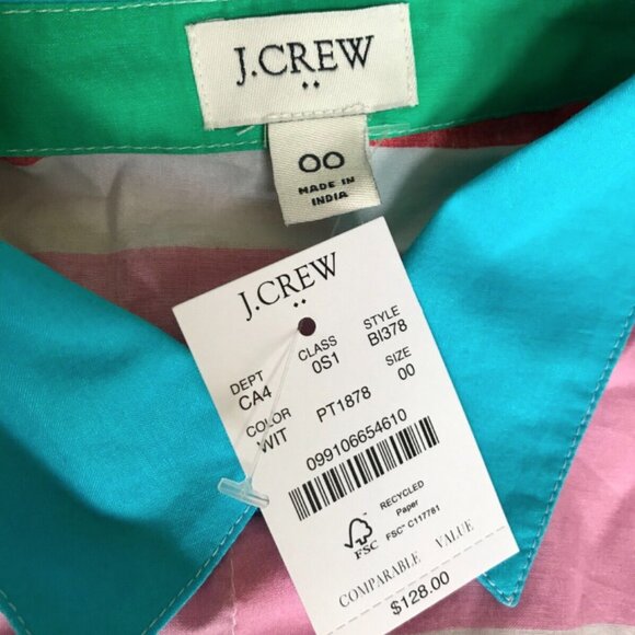 NWT JCrew Midi Stripe Shirt Dress Womens 00 Pink Blue Rainbow Short Sleeve NEW - Picture 5 of 12